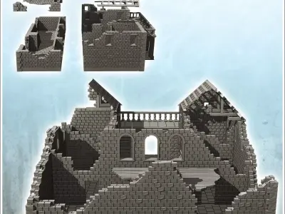 Ruined stone building with large balcony and frame 33 - Modern W 3D print model