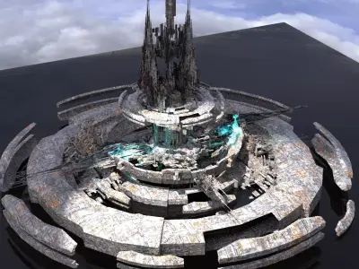 Cyberpunk island Cycle Ringed capital Low-poly 3D model
