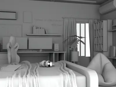 Natural Gaming Room Scene 3D Model Low-poly 3D model