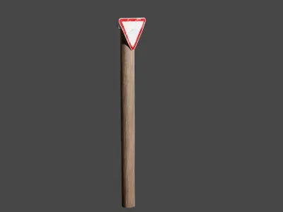 Wooden Pole Sign Yield 3D model