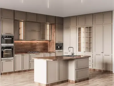 Kitchen012 modern kitchen with wooden floors 3D model