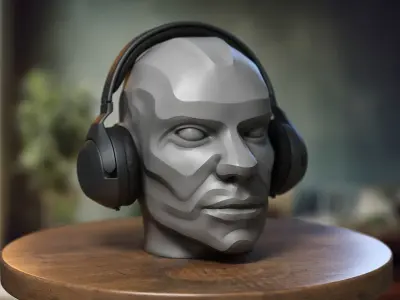 Modern head Headphone Stand  Cyborg Headset Stand 3D print model