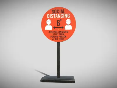 Social Distancing Signage Low-poly 3D model