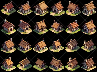 146 Transparent Old Medieval Huts Game Assets Texture