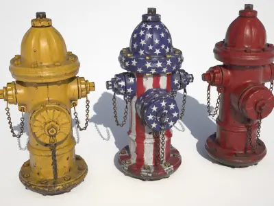 3 fire hydrants Low-poly 3D model