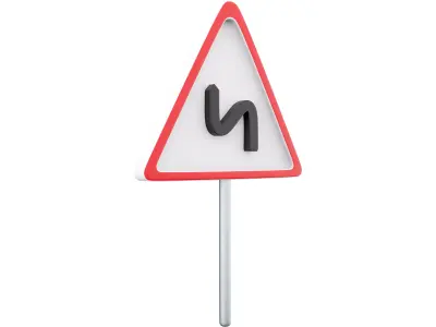 3d road sign left reverse bend cartoon icon 3D model