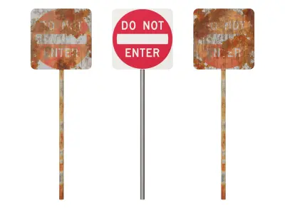Do Not Enter signs Rusted Old and Clean versions Low-poly 3D model