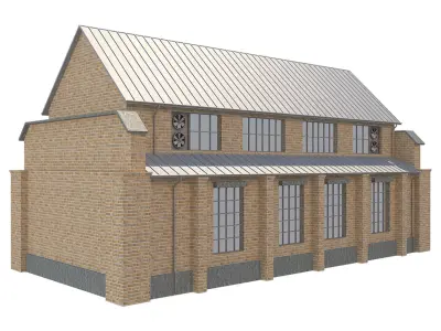 Warehouse 2 brick house with two garages Low-poly 3D model