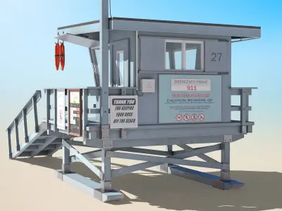 Lifeguard Station With Rescue Buoy Low-poly 3D model