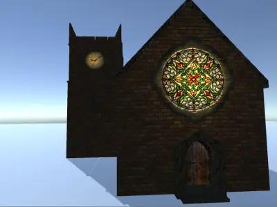 lowpoly church with clock tower Low-poly 3D model