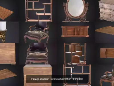 Vintage Wooden Furniture Collection 3D Model Pack