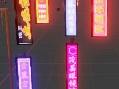 Japanese city details Low-poly 3D model