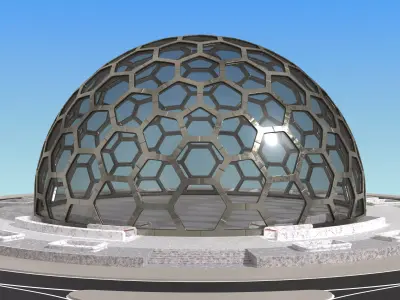 big hexagon dome with two underground entrances 3D model