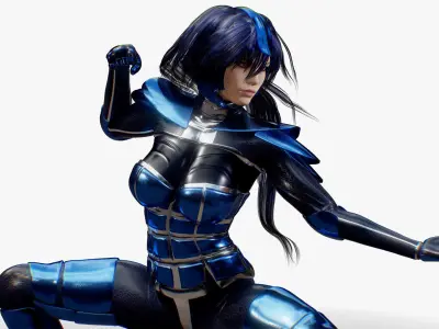 Rigged Female in Blue Armor 3D model