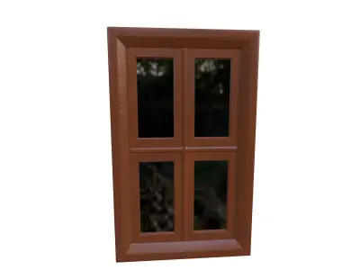 Brown Wooden Window with Four Glass Panes Low-poly 3D model
