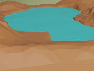 Isometric lake landscape Low-poly 3D model