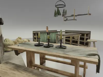 Rustic Kitchen Furniture set 3D Model Pack