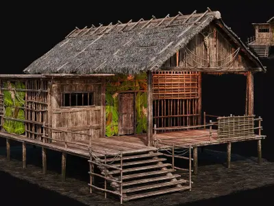 ISLAND 01 with INTERIORS 4K TEXTURES Low-poly 3D model