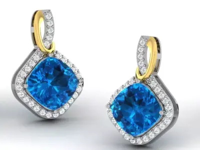 Gold Diamond Women Earring 3D print Model 3D print model 98