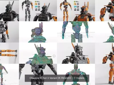 Chappie Robot 3 Variant IK RIGGED  3D Model Pack