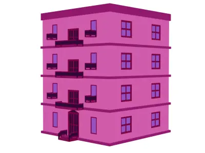 Low-Poly Apartment Building Game Ready 3D Model Low-poly 3D model