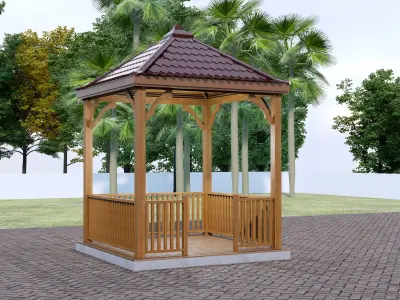 Wooden Gazebo with complete Contruction  3D model