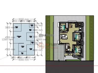 House 8x12m code 421 - Sketchup 3D model