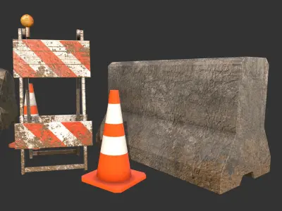 Barricade Cones Concrete Divider Pack Low-poly 3D model