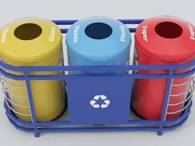 Recycle Bins PBR model Low-poly 3D model