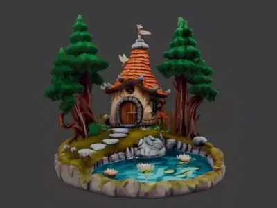 Fantasy Forest Cottage Diorama 3D print model