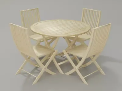 Table wooden with 4 chairs 3D model