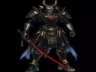 Cyber Oni Samurai Futuristic Demon Warrior with Katana Game 3D print model