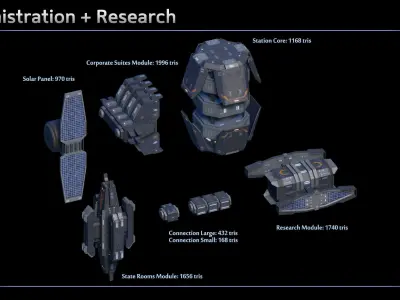 Modular Space Station Complex Low-poly 3D model
