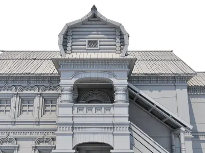 Russian Stone House With Wooden Roof 3D model