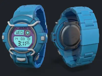 lowpoly digital watch PBR Low-poly 3D model