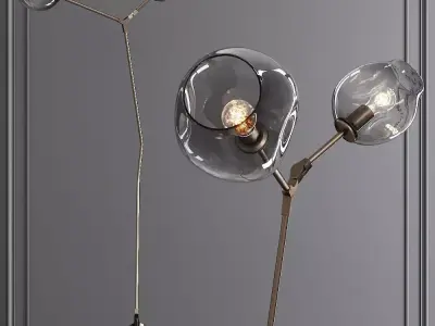 Branching Bubble Floor Light Vintage Brass and Gray Glass 3D model