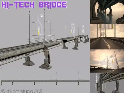 Hi tech bridge Low-poly 3D model