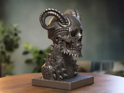 Skull robot demon dragon bust Cyborg skull dragon bust 3D print model