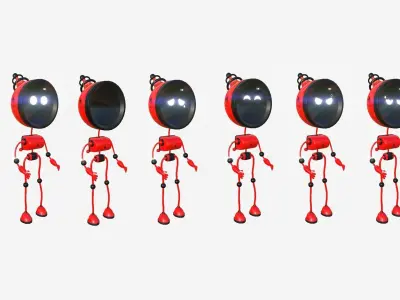 Cute Robot D06 Firebot - SciFi Character Design Low-poly 3D model