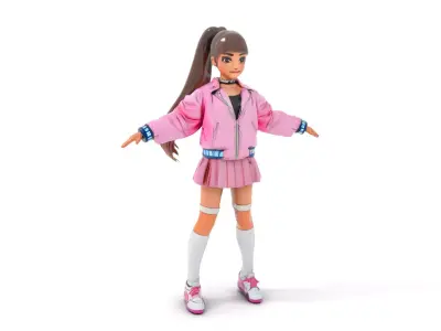 Stylized Teen Girl Character Rigged and Animated Low-poly 3D model