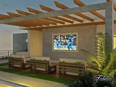 Villa house with ocean and sunset 3D model