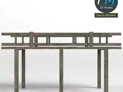 Wooden pier with railing 3D model