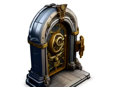 Ornate Steampunk Vault Door Low-poly 3D model