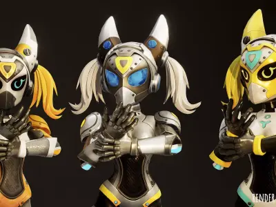 Stylized Sci-Fi Robot Girl 3 Game Ready Character Low-poly 3D model