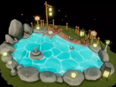 Japanese Hot Spring Low-poly 3D model