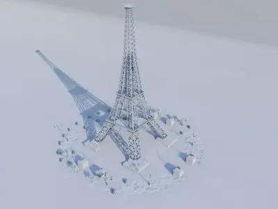 Eiffel Tower With Circular Landscape Model Low-poly 3D model