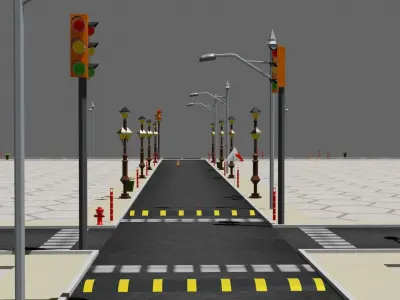 road and assrts Low-poly 3D model