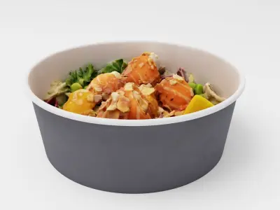 Poke bowl Salad with mango almond and salmon 3D model