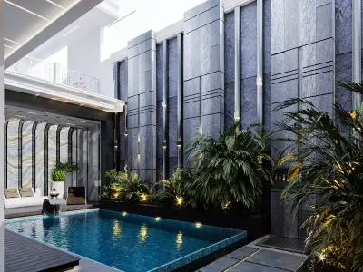 Luxury Courtyard Pool Scene 3D model