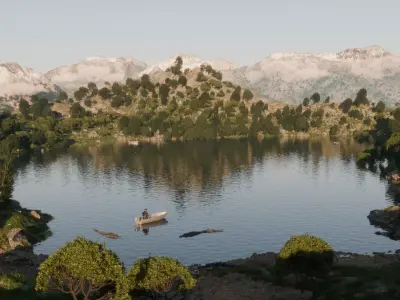 Lake mountain scene 3D model